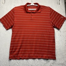 Nike Golf Shirt Mens Dri-Fit Polo XL Red White Striped Short Sleeve Embroidered