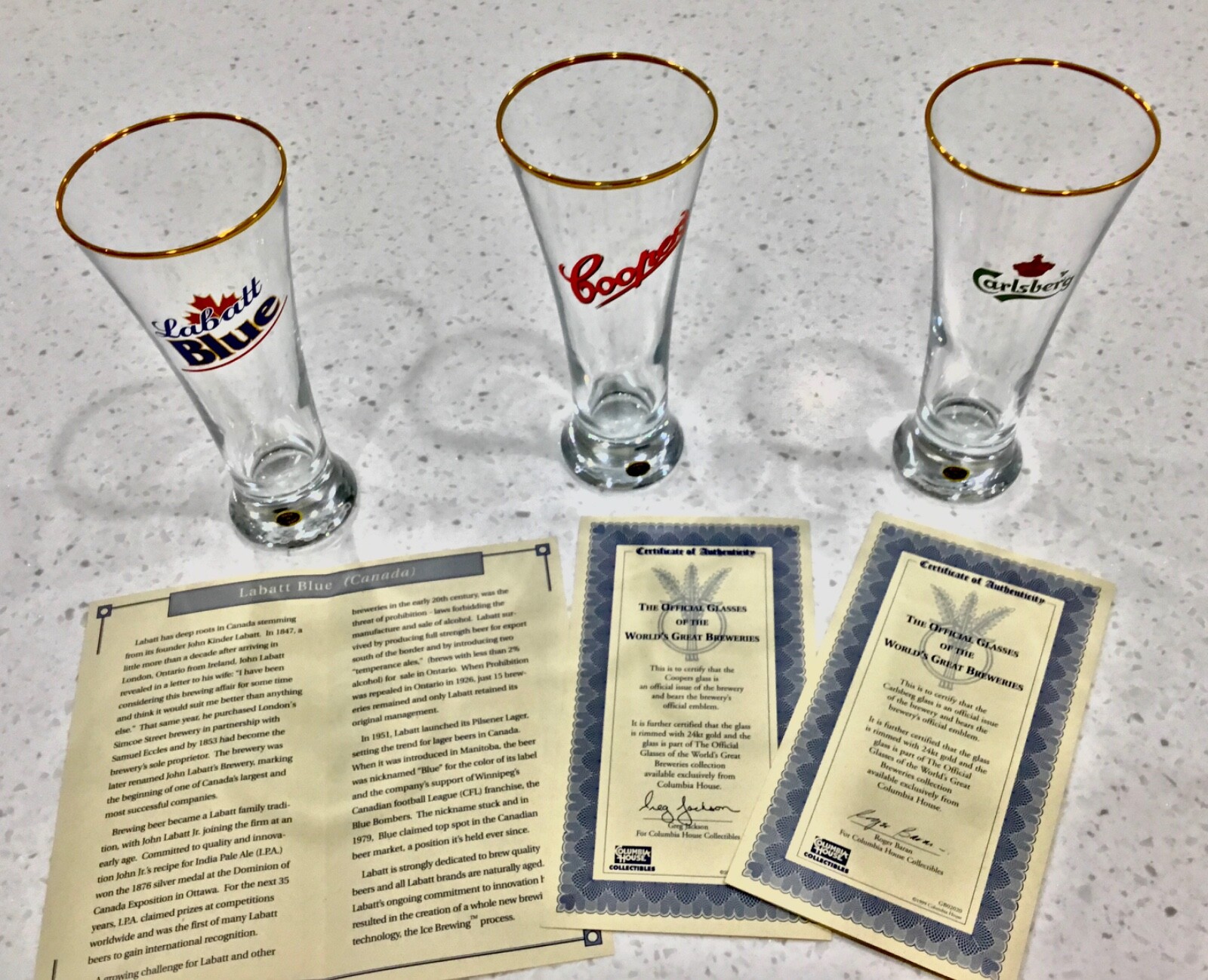 Gold Rimmed Beer Glasses Collectors LABATT'S BLUE, COOPER'S