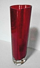 Red Glass Heart Shaped Tall 9" Valentine's Vase With Clear Glass Base