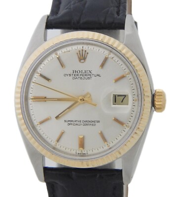 Rolex 1601 Datejust Mens 2Tone 14K Yellow Gold Stainless Steel Watch Silver Dial