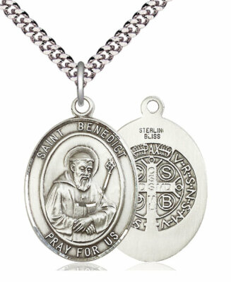 St. Benedikt Medaille 1'' fein Sterling, 24'' Rhodium Platte Verschluss Kette