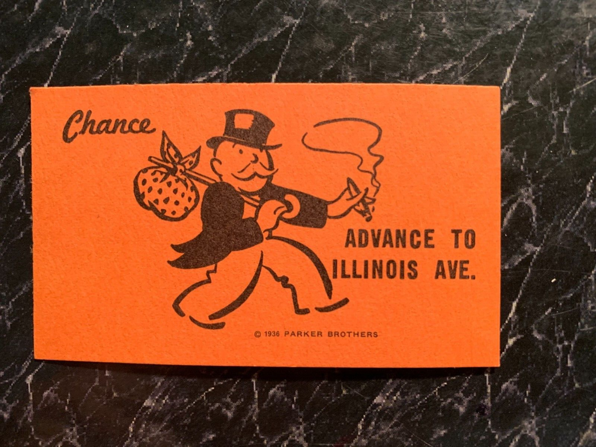 Monopoly VINTAGE CHANCE CARD Advance To Illinois Ave PARKER