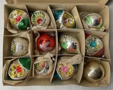 Vintage Weihnachtsschmuck 12 Reflex Christbaumkugeln Glas 1950er 1960er