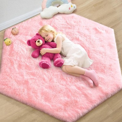 CUBNBUD Pink Hexagon Rug for Princess Tent, 4' x 4'7'' (Hexagonal),