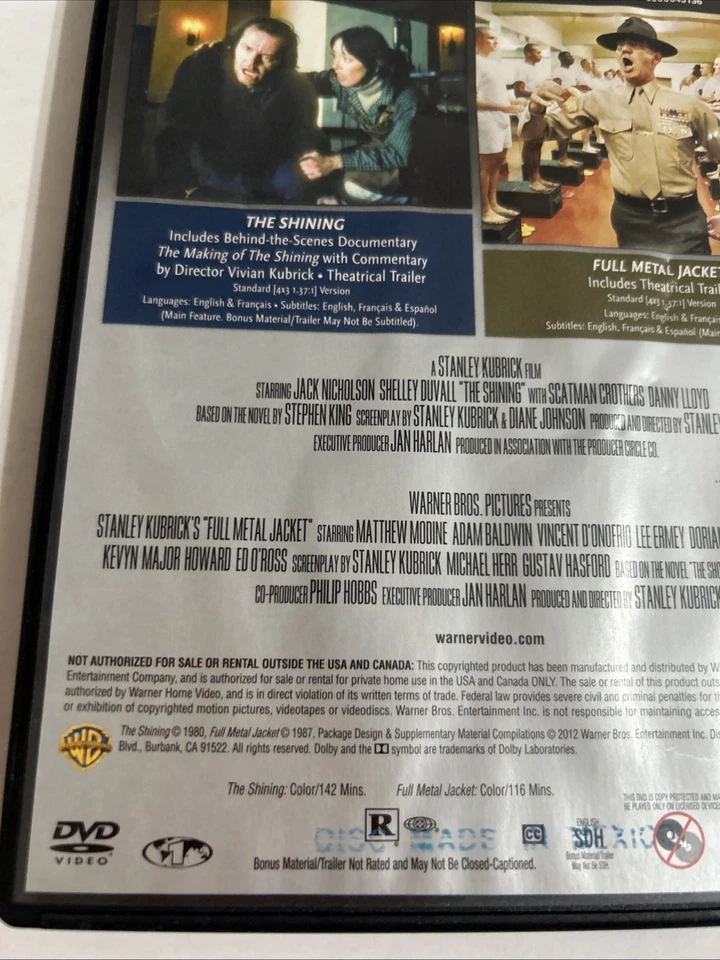 The Shining / Full Metal Jacket DVD, 1987 Like New Stephen King - Image 3 of 4