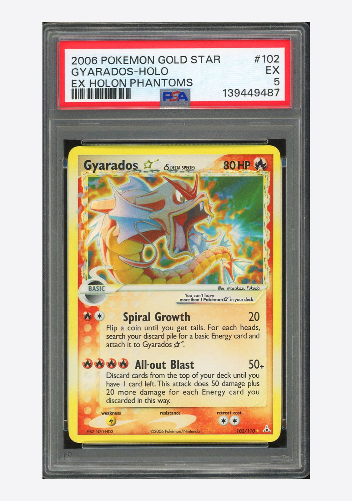 Pokemon PSA 5 Gyarados Gold Star Holo 2006 102/110 EX Holon Phantoms English view 1