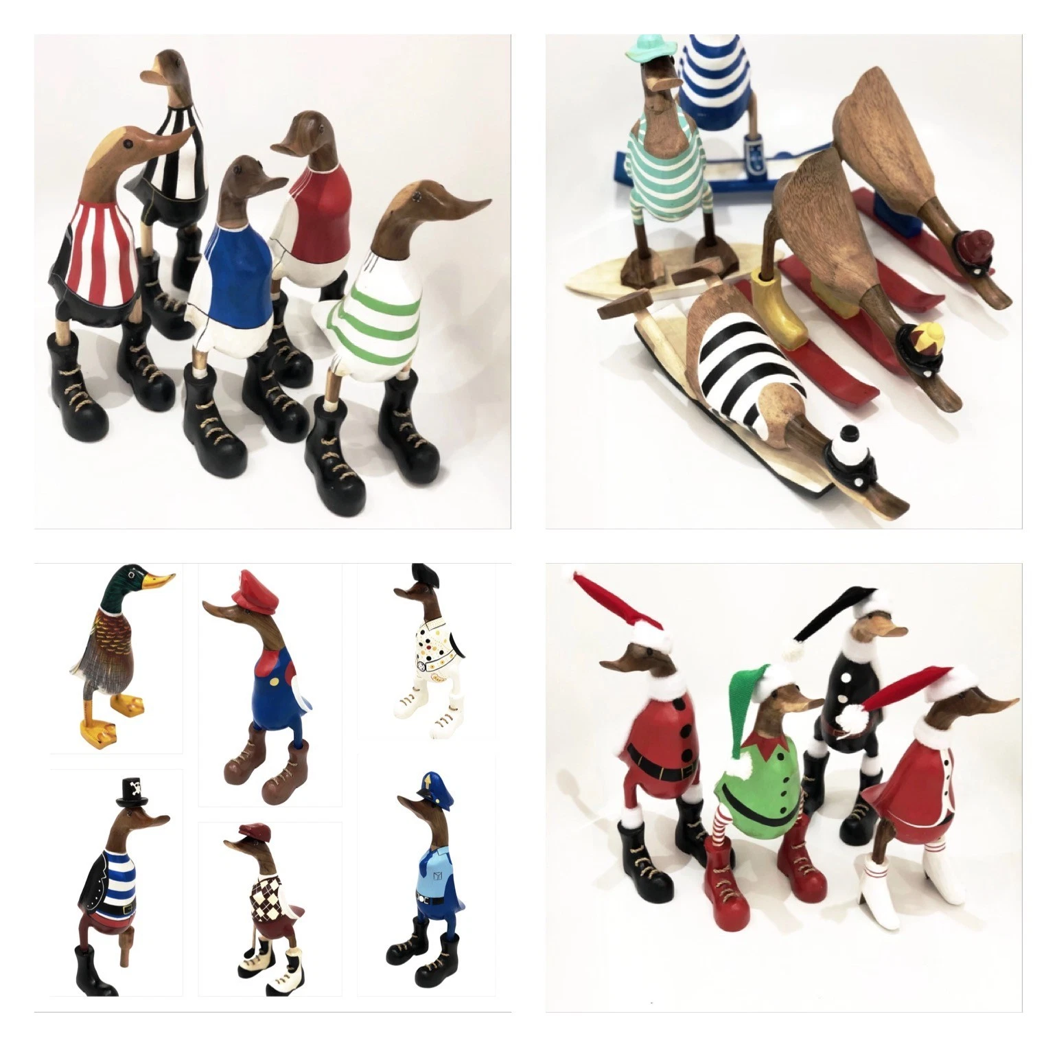 Wooden Duck Wellies Boots Bamboo Duck Statue Ornament Duck Carving