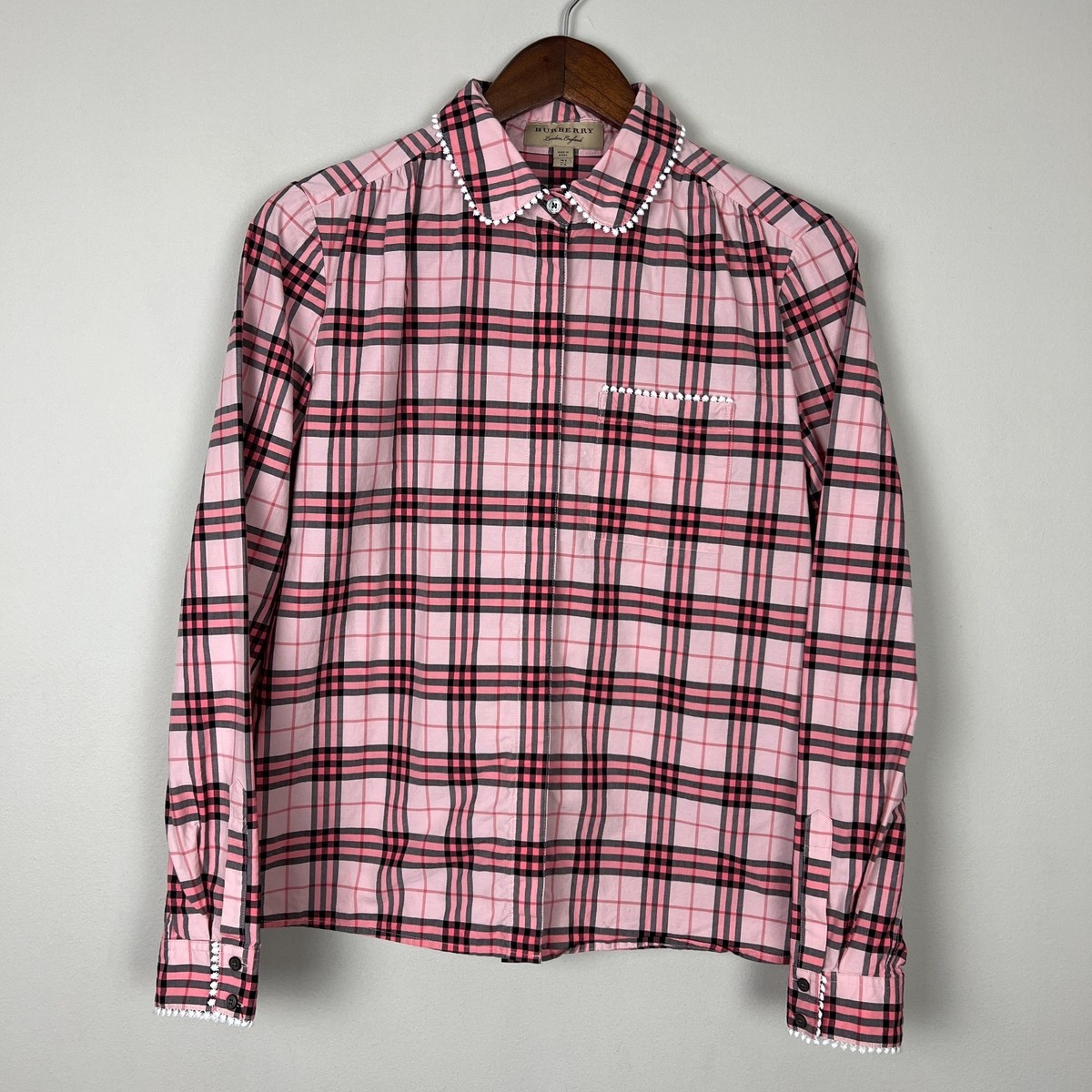 Burberry Shirt Womens Pink Azalea Check Button Up Long Sleeve