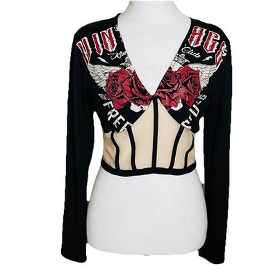 Julia by Love J Goth Top Vintage Free Soul Sheer Romantic Cropped Blouse Sz L