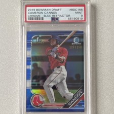 2019 Bowman Draft Cameron Cannon #BDC166 Chrome Blue Refractor PSA 9 127/150
