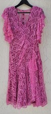 Vtg A La Carte California Lace Bias Cut Drop Waist Flutter Sleeve Dress Pink