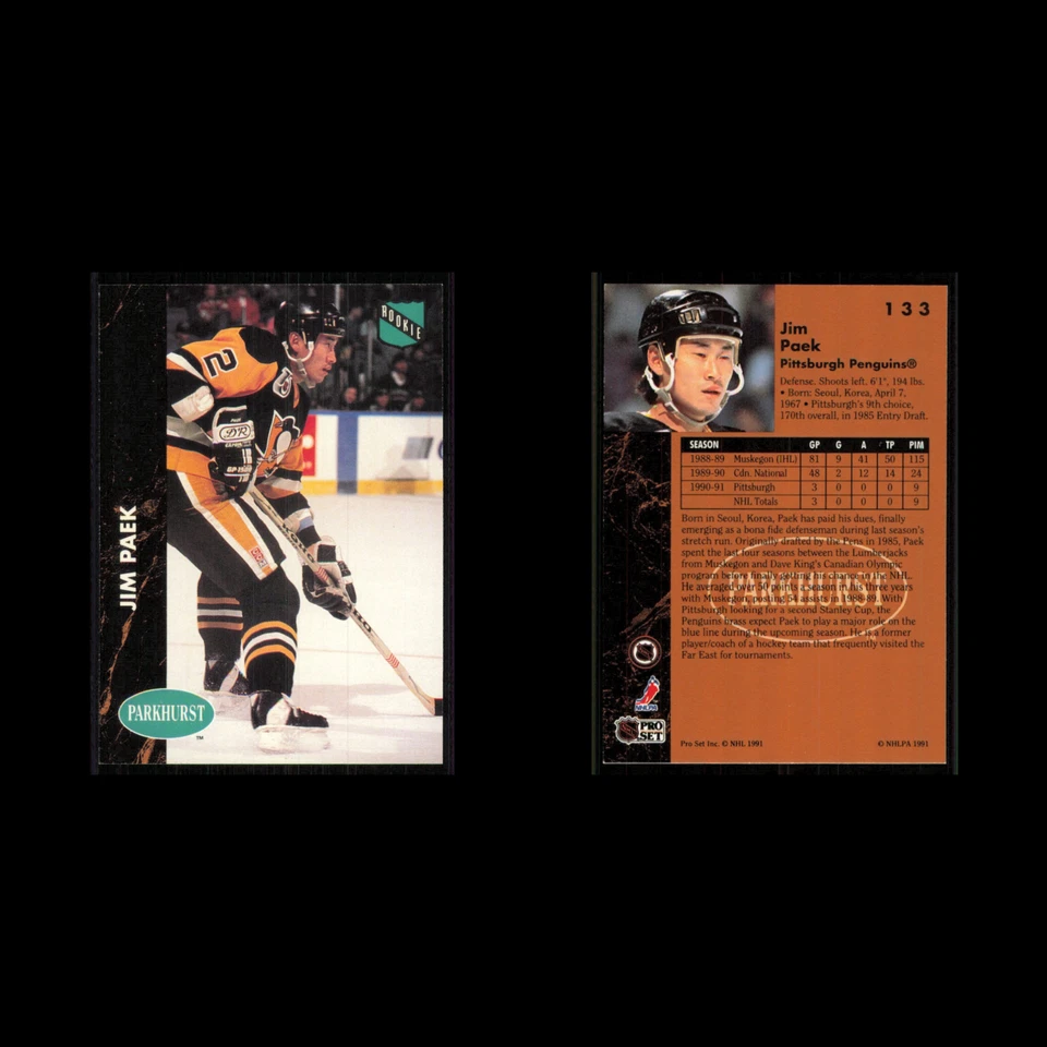 Jim Paek Rookie #133 1991 Parkhurst Pittsburgh Penguins Hockey Card NHL NM - Image 3 of 3
