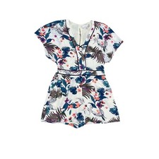 adelyn rae Medium Summer Beach Romper Mini Shorts Plant Print Beige Green Blue