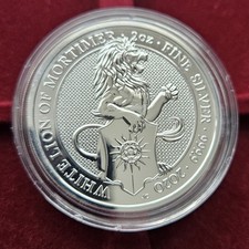 2020 Queens Beasts White Lion of Mortimer 2oz Silver Bullion Coin in Capsule