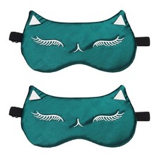 2Pack Cute Cat Sleep Mask, Soft Light Eye Mask with Adjustable Strap, Green