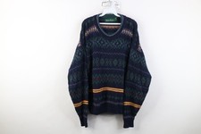 Vtg 90s Streetwear Mens Large Heavy Cotton Knit Fair Isle Crewneck Sweater USA