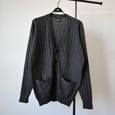 Vintage 1990s CLAN DOUGLAS 95 cashmere cardigan, charcoal, made in Scotland, L