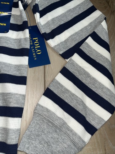 POLO Ralph Lauren Herren Streifen Waffelstrick Thermo grau marine weiß Größe M NEU - Bild 3 von 6