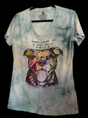 The Mountain Pit Bull Smile Women s Large Tie Dye V-Neck Graphic Tee