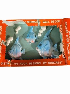 Rare NORCREST Angel Fish Wall Plaques & Bubbles In Original Box   