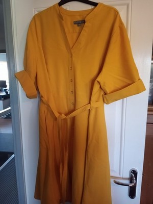 sharagano women's mustard yellow shirt midi Dress size 22 22w