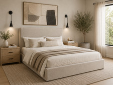 4ft6 Double Oatmeal Upholstered Ottoman Storage Bed Bedroom Seconds (1033)