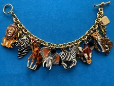 Vintage Lunch At The Ritz Charm Bracelet Safari LATR 2GO Zebra Lion Elephant