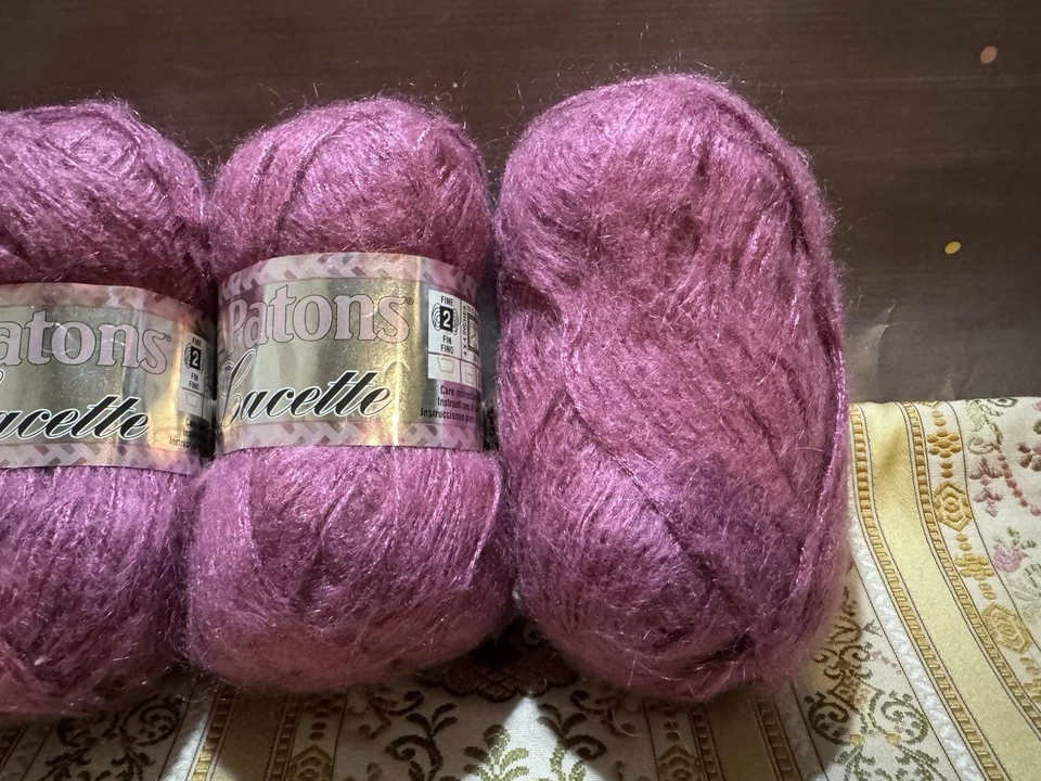 LOTE de 3 Patons Lacette Hilado Granate Niebla Nylon Acrílico Mohair 235 YD 1,75 OZ Foto 4 de 4