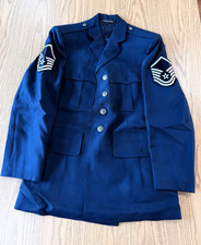 Vintage USAF Enlisted Service Dress Coat Jacket 38R Staff Sergeant Blue