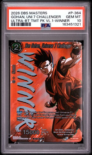 2026 DRAGON BALL SUPER #P-364 SON GOHAN, UNIVERSE 7 CHALLENGER PSA 10