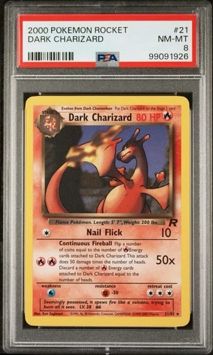 PSA 8 NM-MT 2000 Pokemon Team Rocket Dark Charizard 21/82 WotC Vintage Non-holo