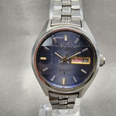 Seiko Automatic Watch Women 24mm Blue Dial Silver Tone Daydate 2706-0320 Runs