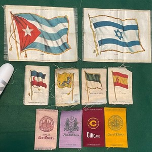 Mixed lot of 10 antique tobacco silks or cigarette silks C.1910s Nations, Cities