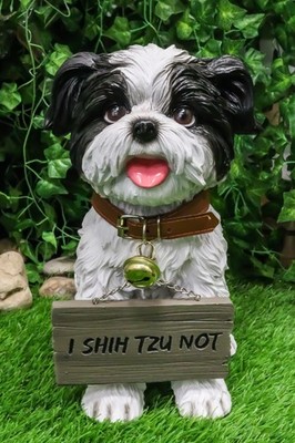 Ebros Shih Tzu Dog Statue With Jingle Collar Welcome Greeting Sign 11.25''Tall