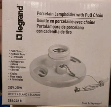 Leviton Porcelain Pull Chain Ceiling Lamp Holder White Bulb Mount Light Socket