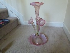 STUNNING ANTIQUE Victorian Pink Opalescent Epergne Centerpiece Vase 1800s