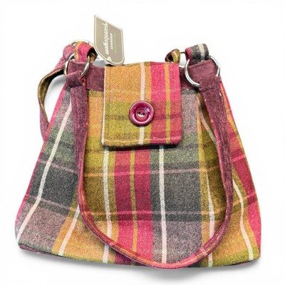 Earth Squared Tweed Ava Shoulder Bag   Tartan Hobo with Matching Chunky Button