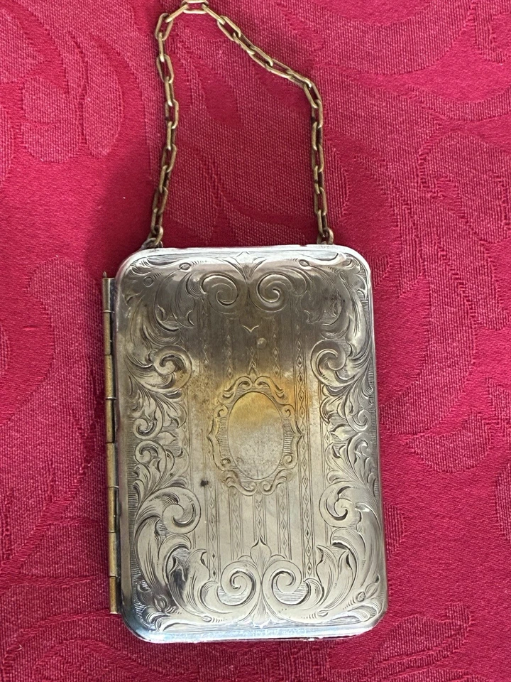 古董维多利亚/新艺术风格德国银色蚀刻舞蹈小巧钱包带链 — 第 4/4 张图片