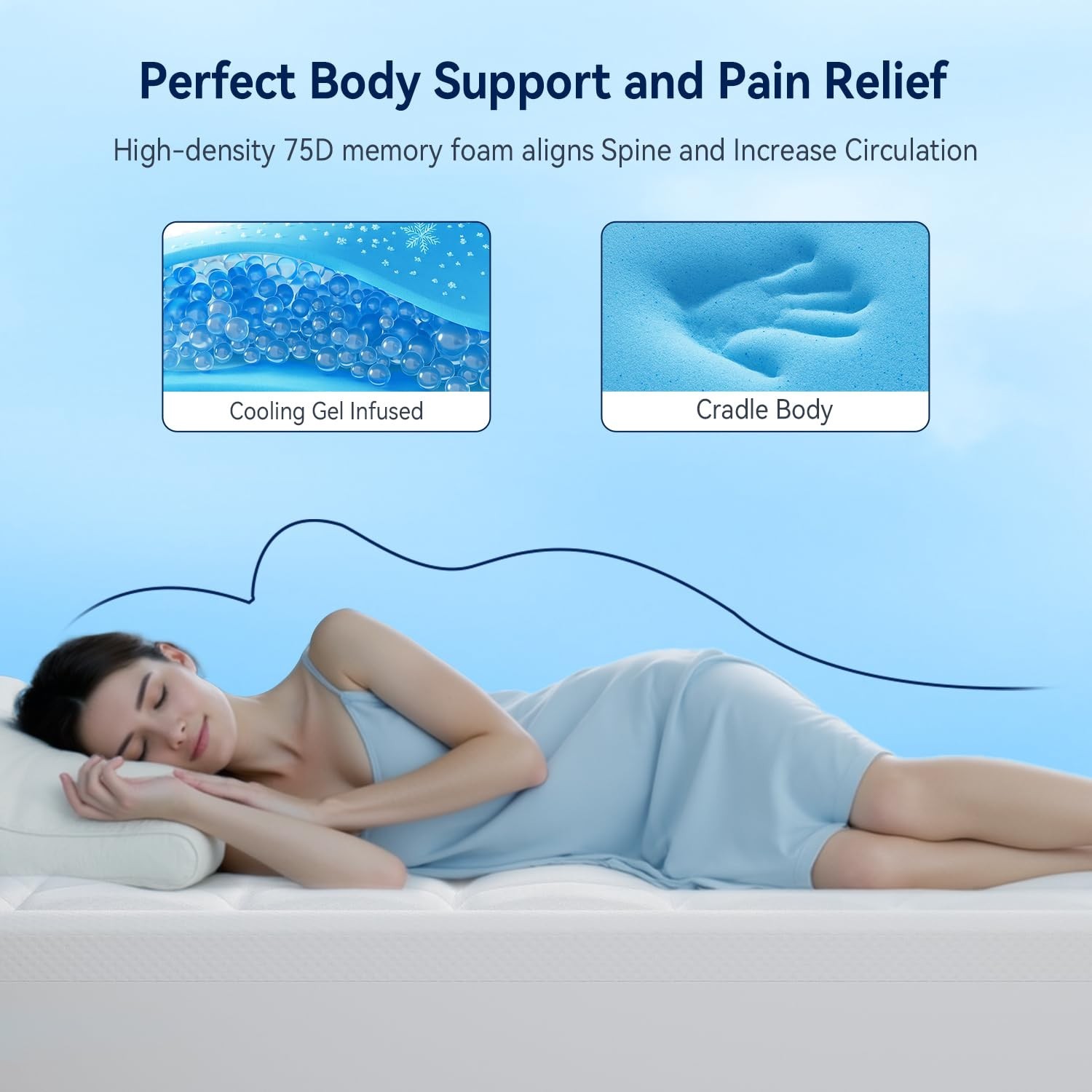 ELEMUSE 3 Inch Cooling Memory Foam Mattress Topper King, 2 Inch Pressure-Reli...