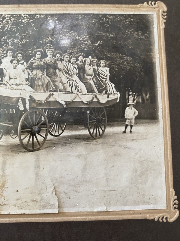 Antique Edwardian Photo Gibson Girl Parade Float Horse Drawn Boy Costume Reading
