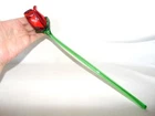 Lovely Vintage MURANO Style Cased Glass Long Stem 14-1/2” Red Rose Bud Flower