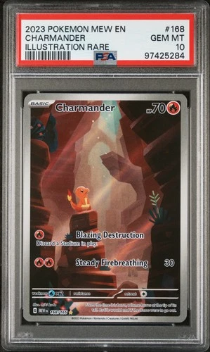 2023 POKEMON MEW EN-151 ILLUSTRATION RARE #168 CHARMANDER PSA 10