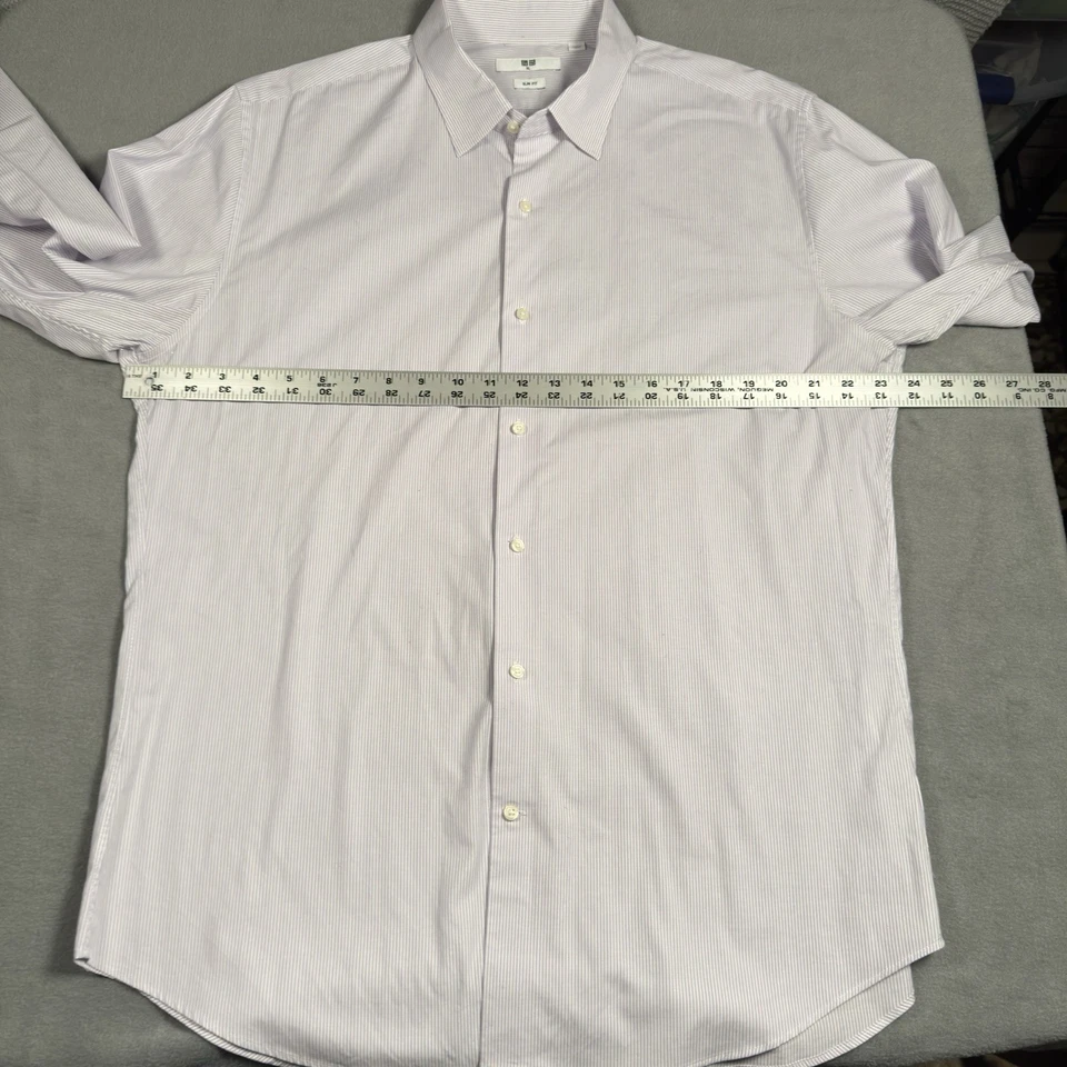 Camisa social masculina Uniqlo XL listra azul slim fit manga longa botão para cima - Imagem 4 de 4