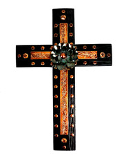 Rustic Western Multi-Layered Wall Cross Wood/Copper/Metal Flower 15" H