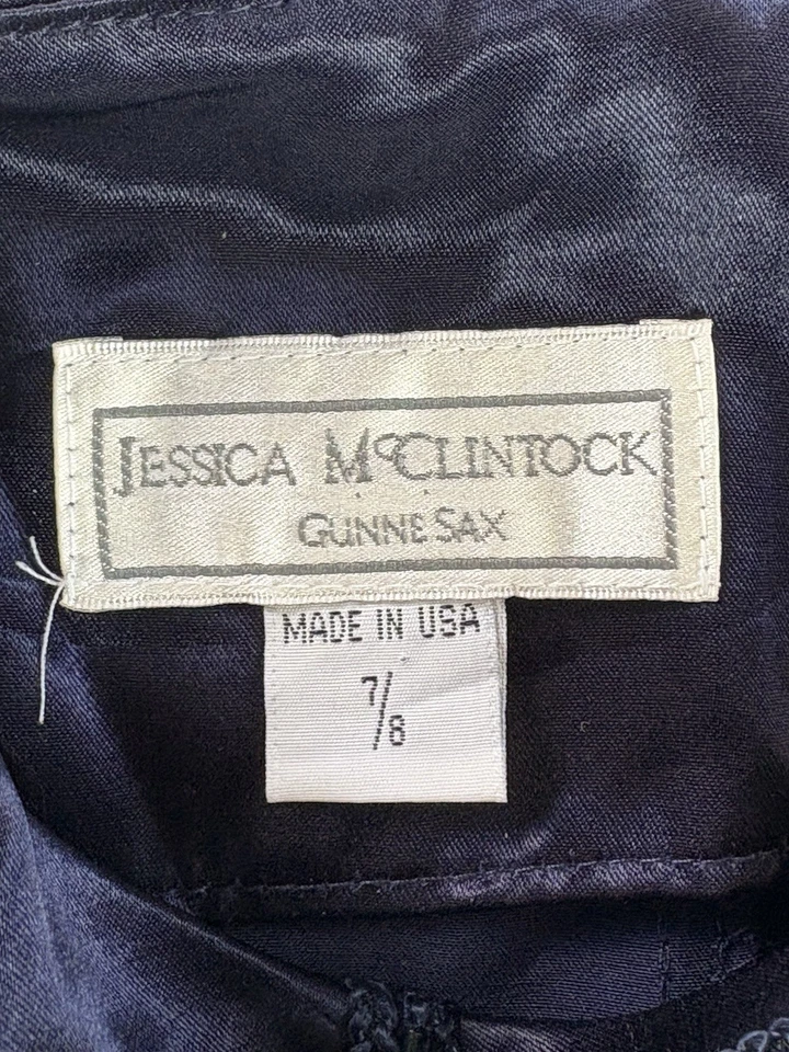 Jessica McClintock Gunne Sax Slip Dress Womens Juniors 7/8 Satin Beaded Navy Zip - Image 4 of 4