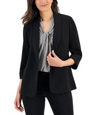 Kasper Women's Crosshatch Shawl-Collar Open-Front Jacket (Black, Medium)