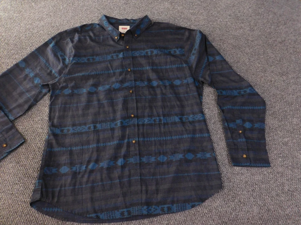 Levis Shirt Mens 2XL XXL Blue aztec tribal button up classic casual western - Image 2 of 4