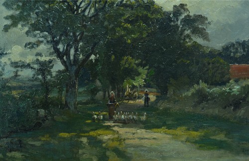 Tableau ancien Bretagne Impressionniste La gardienne d'oies Henri Saintin 19e - Photo 5/12