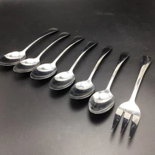 7 Pcs Cambridge SIENNA Stainless Flatware  6 Oval SOUP SPOONS & 1 Cold Meat Fork