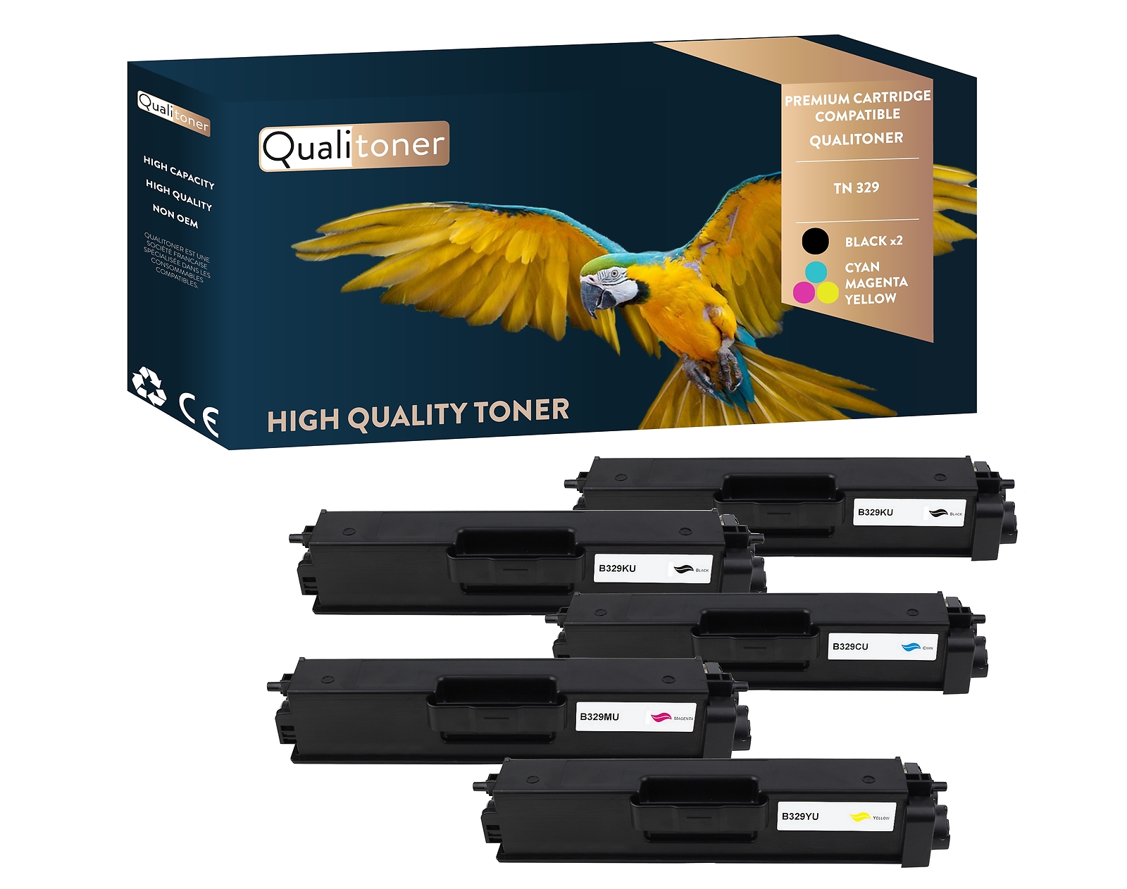 Toner compatible Brother TN329 lot de 5 cartouches noir et couleur Qualitoner laser